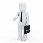 3d business man with briefcase give handshake