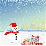 Christmas greeting snowman and colorful present