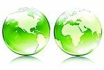 Vector illustration of green glossy earth map globes in different angles