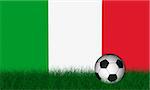 Soccer ball render over green grass and flag of italy
