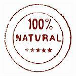 Illustration of hundred percent natural grungy ink stamp - vector