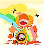 A young pregnant mother nature rejoices at the sun. Vector illustration contains two layers for easy editing images.