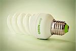 Close up of a light bulb on green background