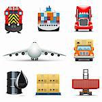 Illustration of 8 shipping and logistic icons.