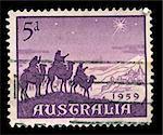 AUSTRALIA - CIRCA 1959: A stamp printed in Australia shows Camels and Star, circa 1959