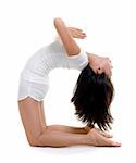 Woman in yoga, Camel Posture (Ustrasana), on white background