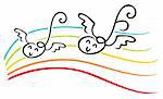 Happy notes with wings on music lines