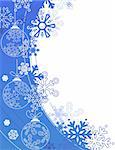 Blue Christmas background with contour balls and snowflakes