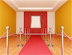 Museum with red carpet and barrier rope- rendering