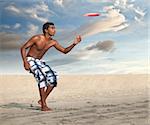 Freestyle Flying Disc Sports Player on the Beach