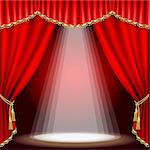 Theater stage  with red curtain. Clipping Mask. Mesh.