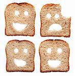 Safety and insurance concept with smiling and sad bread slices - isolated