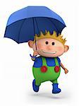 boy with umbrella - high quality 3d illustration