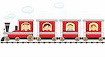 cute red train and cheerful cartoon family