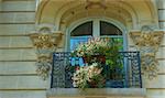 French Window Decorated With Fresh Flowers