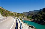 Winding Paved Road along the River Aragon in the Spanish Pyrenees