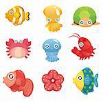 cartoon aquatic animal set