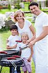 Families with children on a barbecue