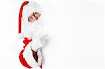 Santa Claus with a billboard on a white background