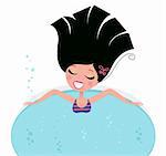 Young pretty woman relaxing in whirlpool. Vector Illustration in retro style.