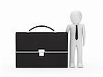 3d business man stand next big briefcase