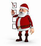 Cartoon Santa Claus marking a checklist - high quality 3d illustration