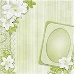 Vintage green background with frame for photo and flowers