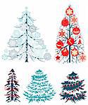 Collecton of various stylized Christmas trees