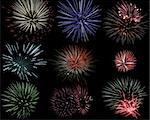 Set of various fireworks in different color and shape