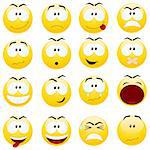 Set of yellow smiles. Vector illustration, isolated on a white.