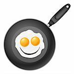 Frying pan with smile egg. Illustration on white background