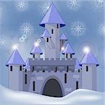 eps 10, vector cartoon castle in witer at night