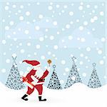 Santa Claus with candle and envelope in winter forest vector illustration