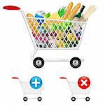Shopping cart full of different products. Illustration on white background