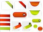 Red and green vector elements for web pages - buttons, navigation, pointers, arrows, badges, ribbons
