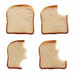 Stages in eating a slice of bread - isolated