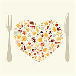 Restaurant Design In Form Of Heart, Vector Illustration