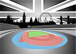 Illustration of the stadium with the London skyline - vector. This file is vector, can be scaled to any size without loss of quality.