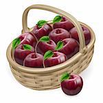 Illustration of a basket of fresh tasty shiny red apple