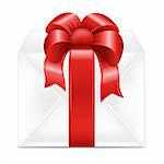 Gift Box With Red Ribbon, Isolated On White Background, Vector Illustration