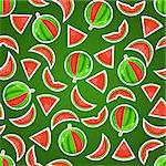 Juicy Watermelon Seamless Pattern on Dark Green Background