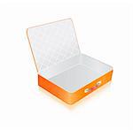 Empty opened orange suitcase isolated on white background. Vector Illustration