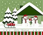 vector Christmas card with pair of snowmen, Adobe Illustrator 8 format