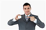 Businessman pointing at his businesscard