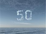 clouds makes the shape of number fifty over water - 3d illustration