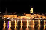 Evening in the Town of Krk, Croatia, reflections of waterfront