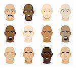 Vector Illustration of 12 different Bald Men Faces.