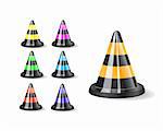 Black traffic cones icons isolated on white background