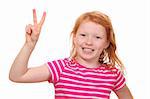 Portrait of a young girl showing a victory sign