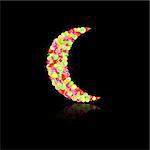 Moon filled with fruits on black background. Vector Illustration